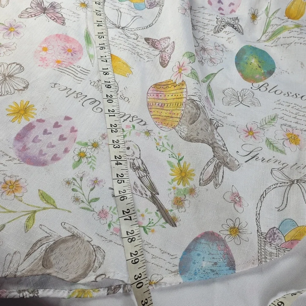 Easter Themed Tablecloth Oval*66x60*Rabbits Eggs Baskets Birds Cream/Pastels EUC